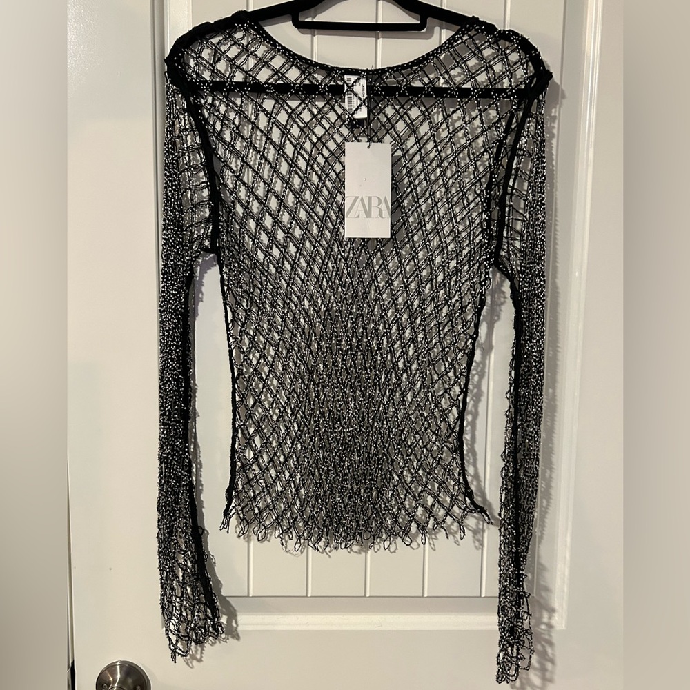Zara Black Sheer Net Top - Picture 6 of 8
